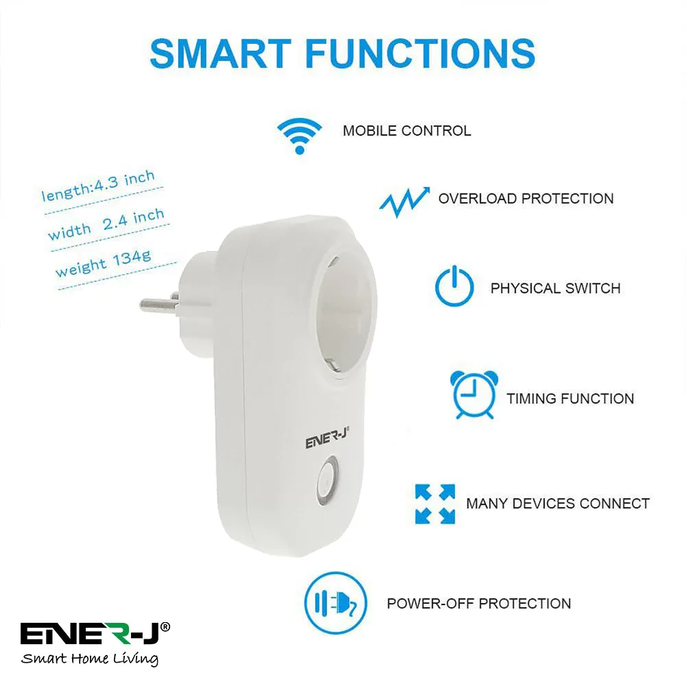 1600W Max Load WiFi Smart EU Plug with Energy Monitor, Smart Socket Works with Amazon Alexa & Google Home, With Energy Monitoring, APP & Voice Control