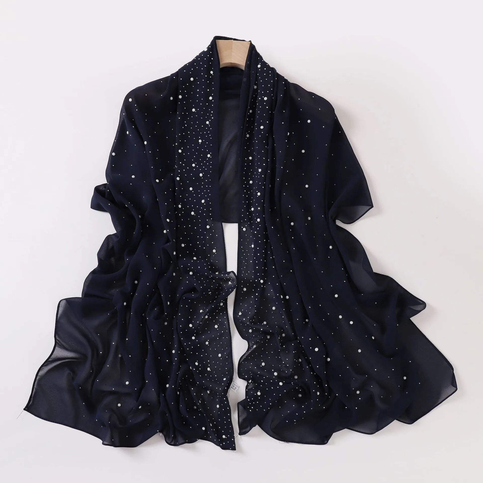 20240406  Pearl chiffon ceramic starry diamond long scarf Hui scarf Middle East Malay headscarf