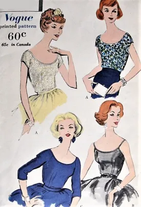 50s Vintage LOVELY Blouses In Three Styles Vogue 9643 Sewing Pattern Bust 32 Vintage Sewing Pattern