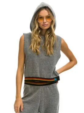 Aviator Nation Women's Logo Stripe Sleeveless Crop Pullover Hoodie - Heather Grey