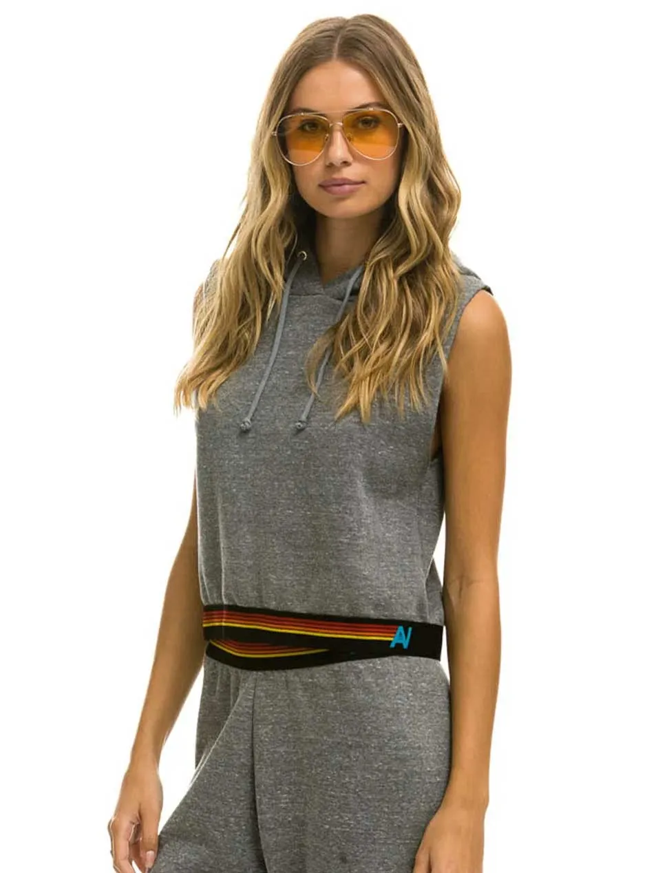 Aviator Nation Women's Logo Stripe Sleeveless Crop Pullover Hoodie - Heather Grey