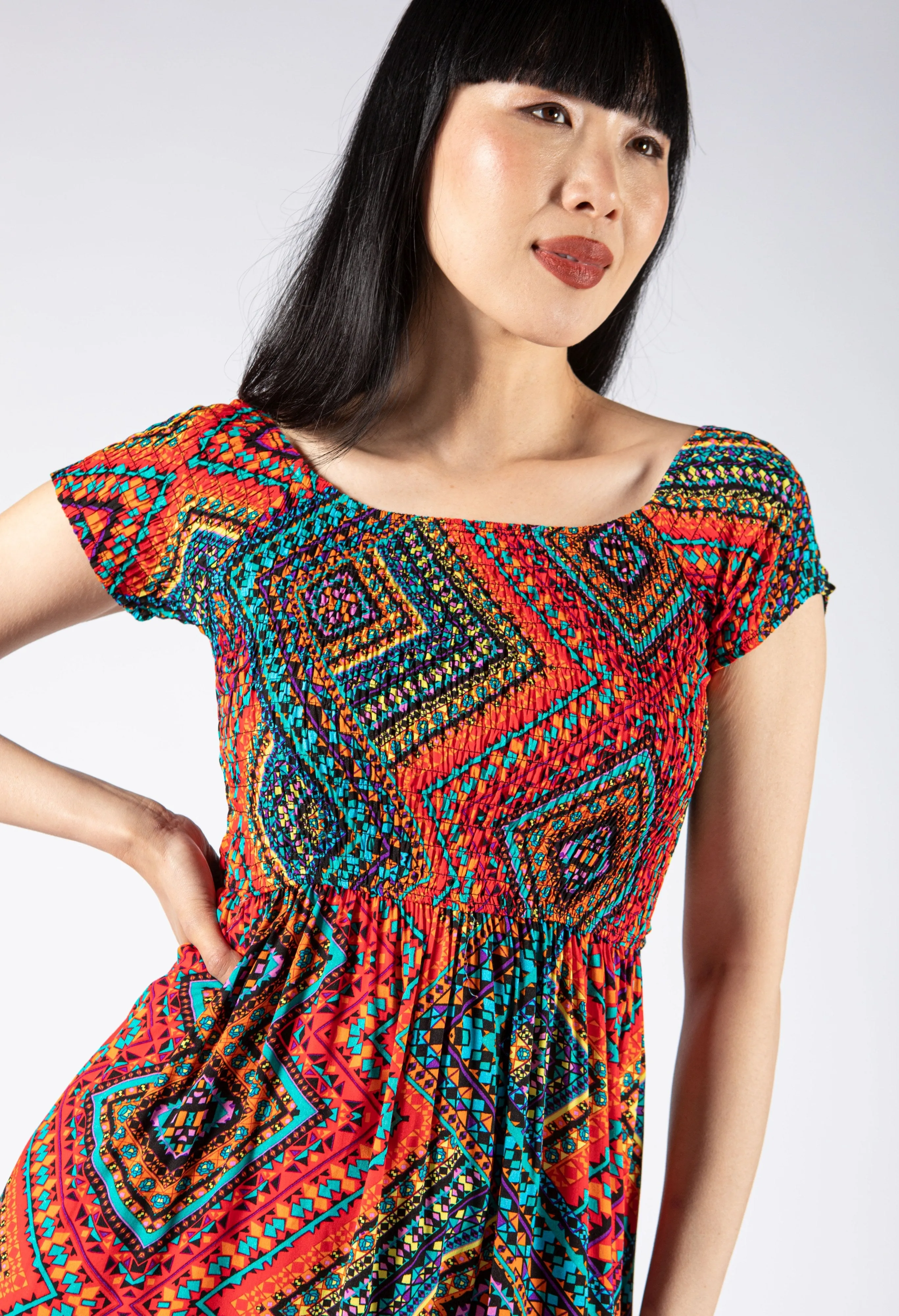 Aztec Print Spilt Hem Dress