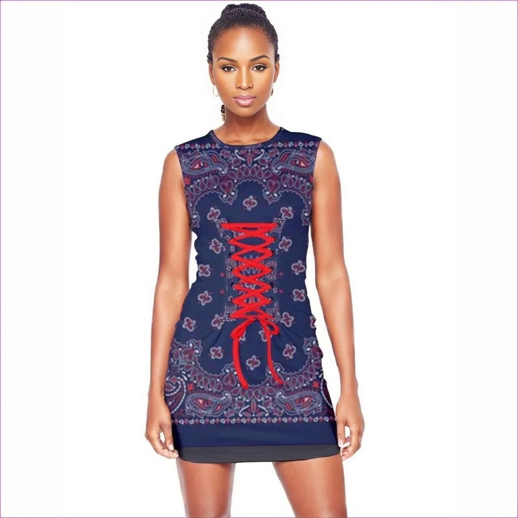 Bandanna Branded Lace Up Front Bodycon Dress