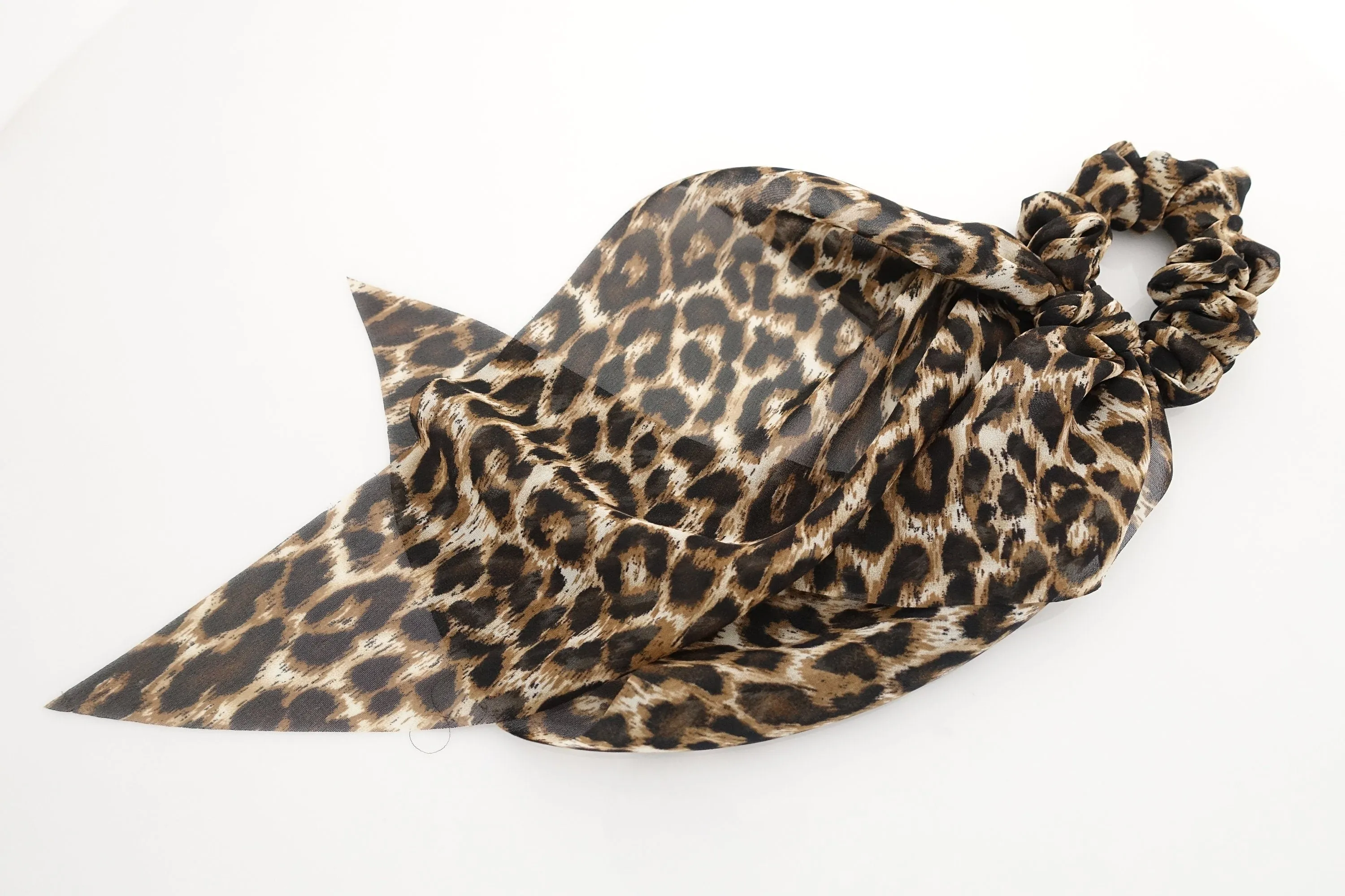 big leopard animal print chiffon hair bow long tail scarf hair tie scrunchie for women hair accessory