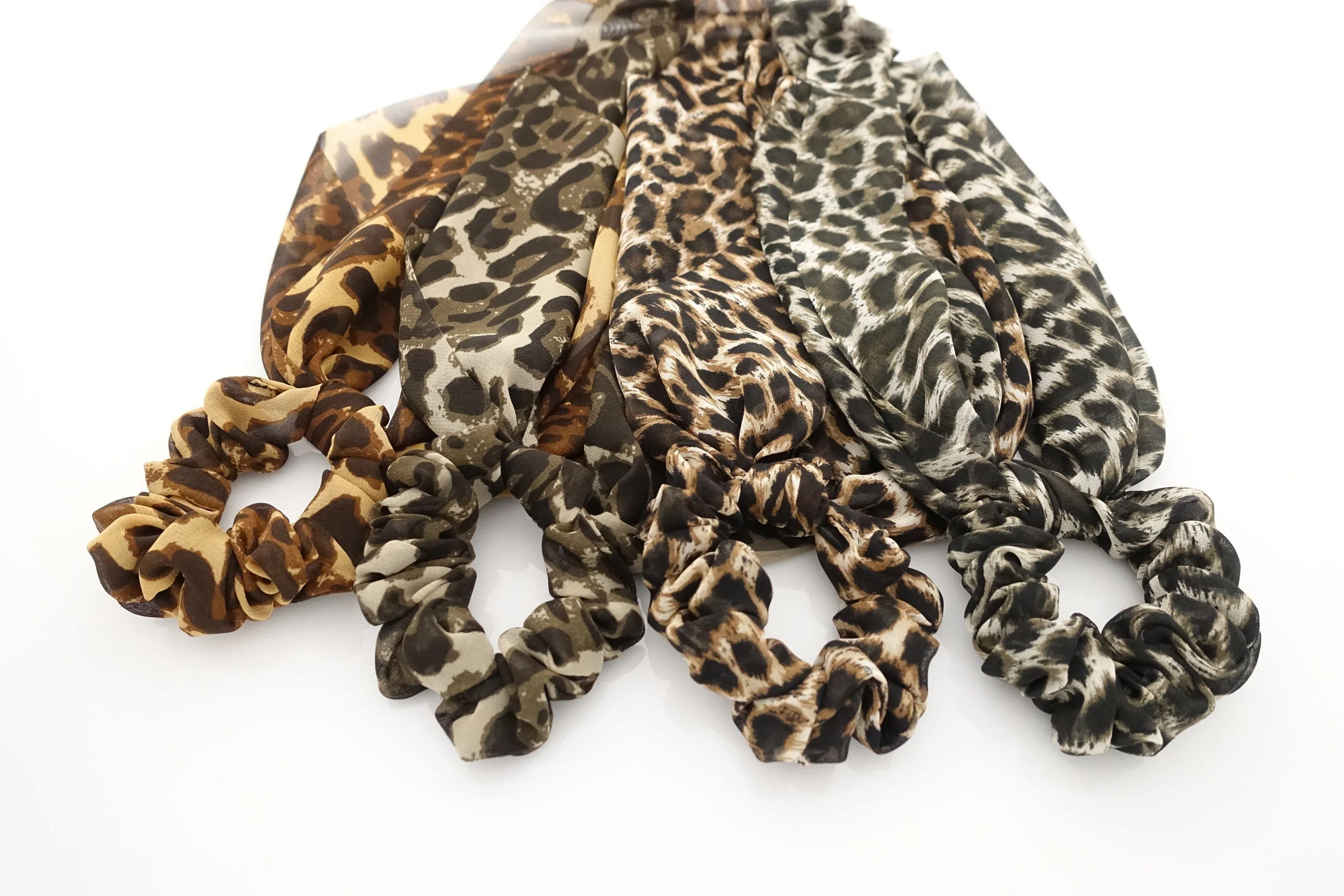 big leopard animal print chiffon hair bow long tail scarf hair tie scrunchie for women hair accessory