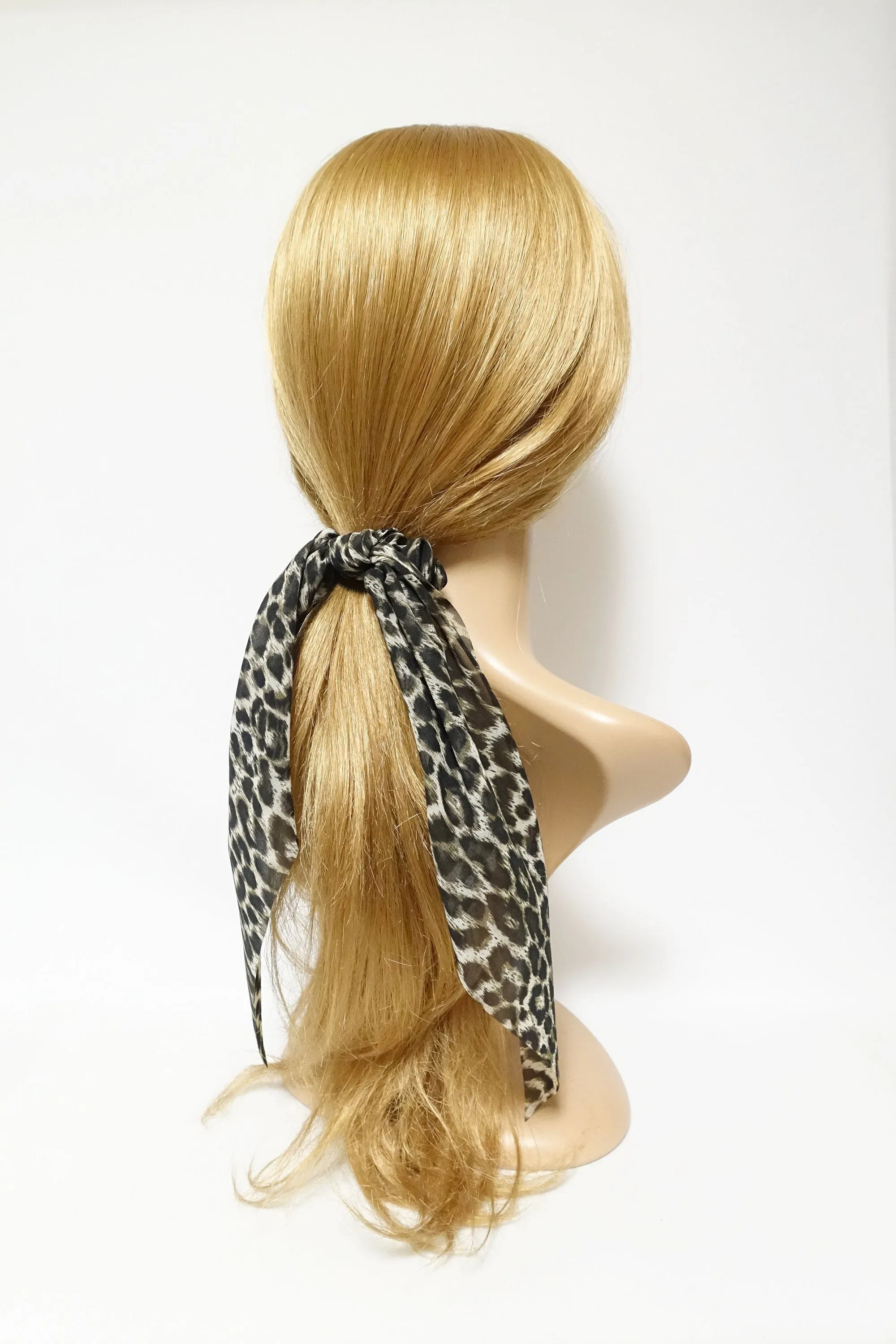 big leopard animal print chiffon hair bow long tail scarf hair tie scrunchie for women hair accessory