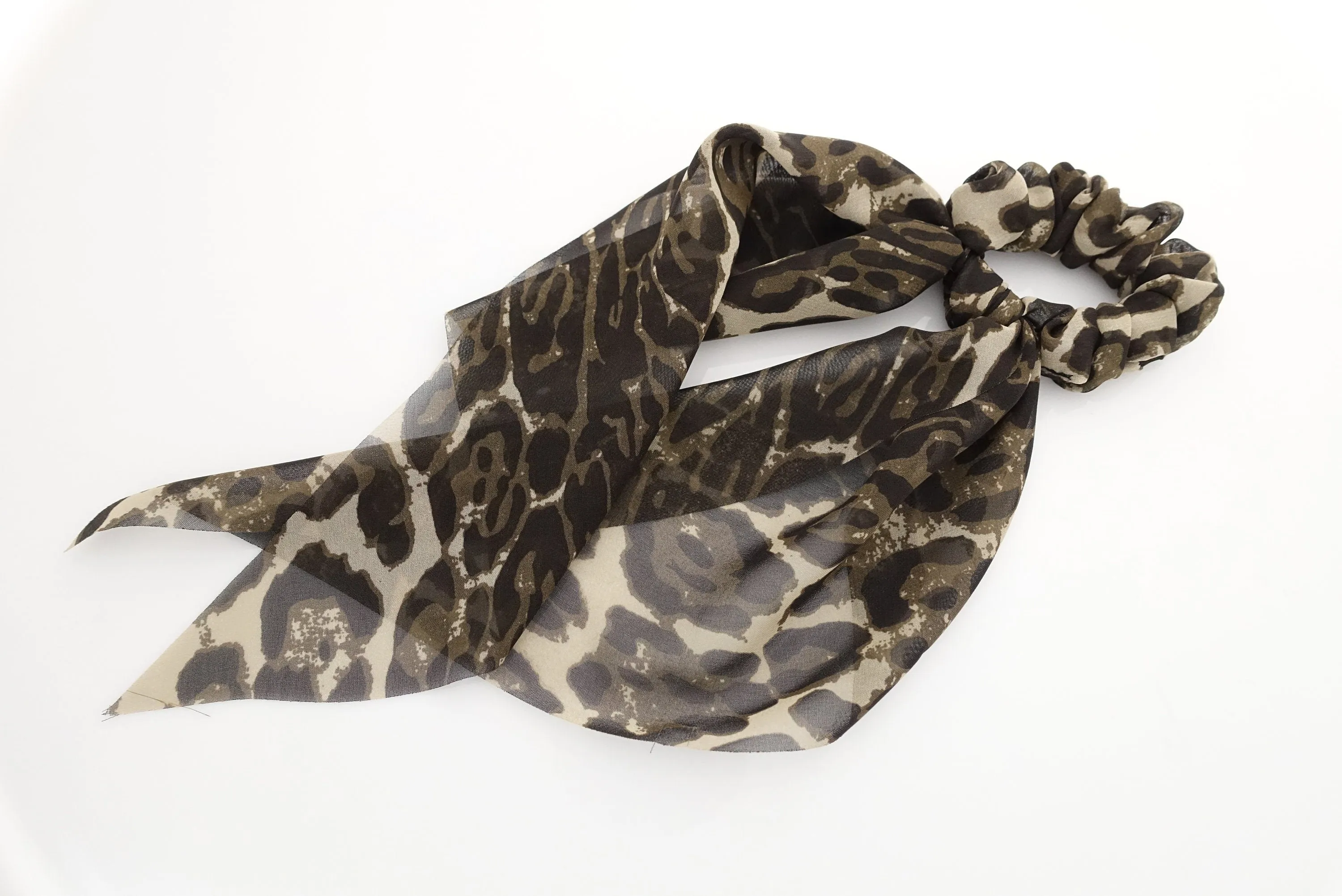 big leopard animal print chiffon hair bow long tail scarf hair tie scrunchie for women hair accessory