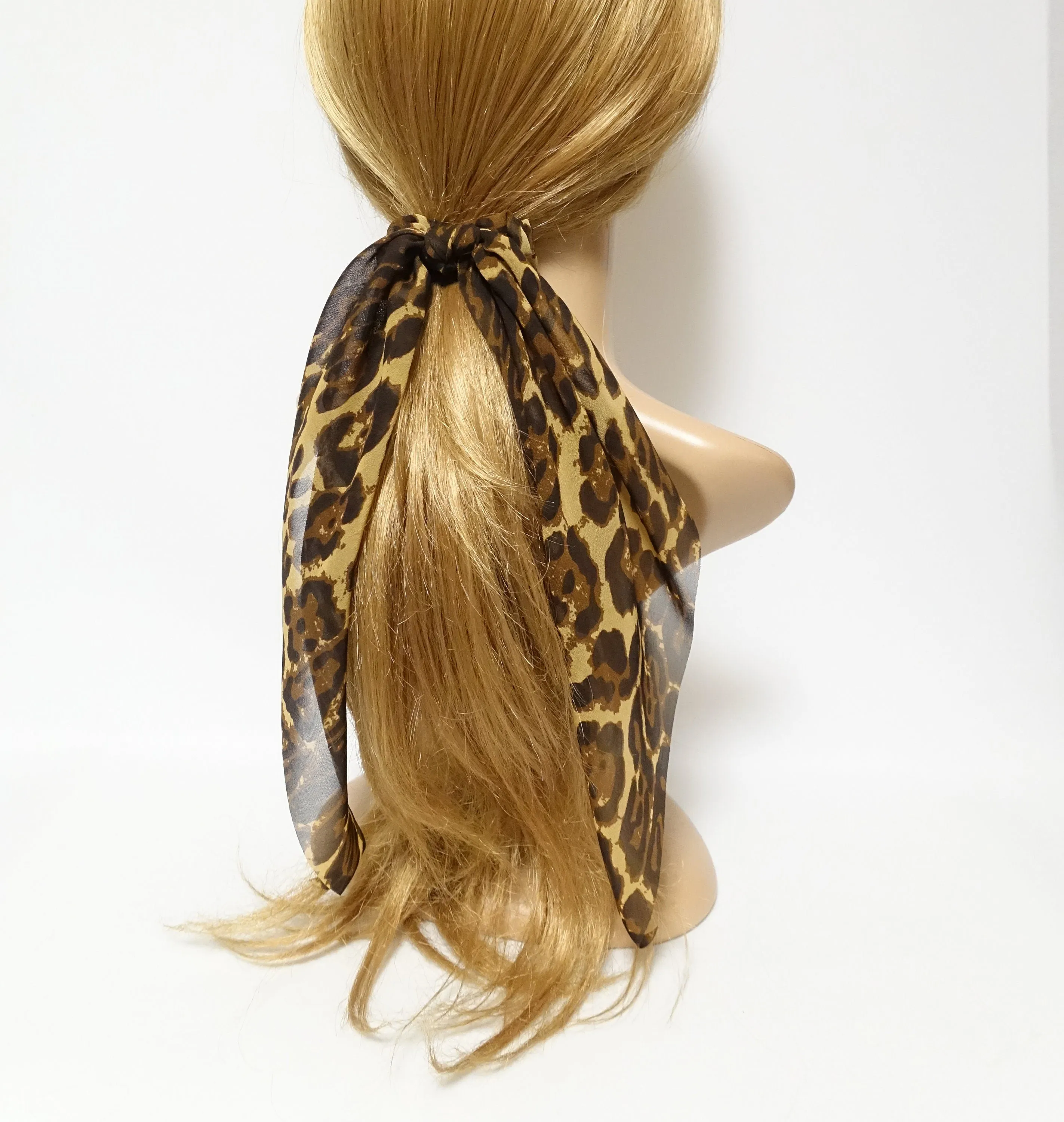 big leopard animal print chiffon hair bow long tail scarf hair tie scrunchie for women hair accessory