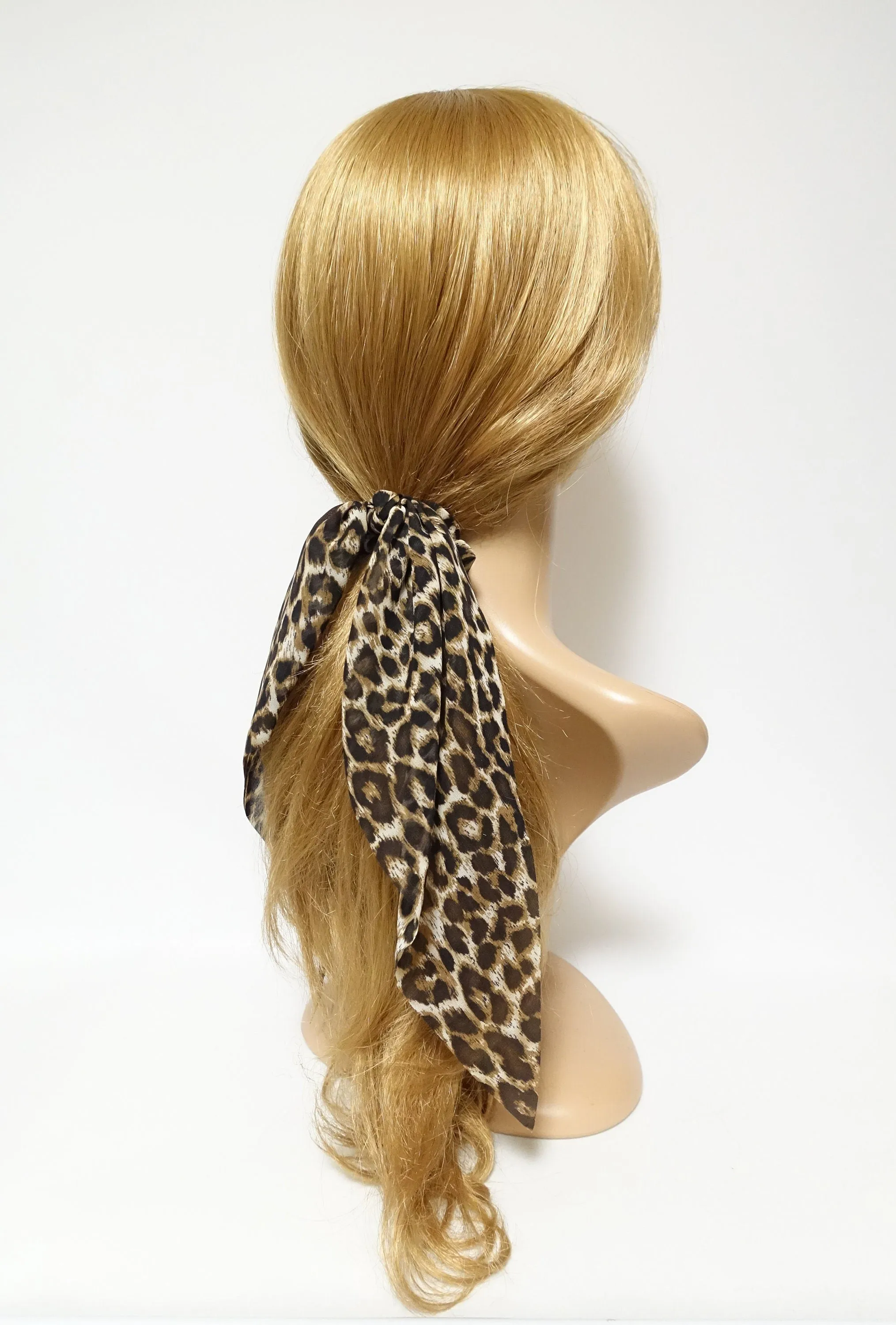 big leopard animal print chiffon hair bow long tail scarf hair tie scrunchie for women hair accessory