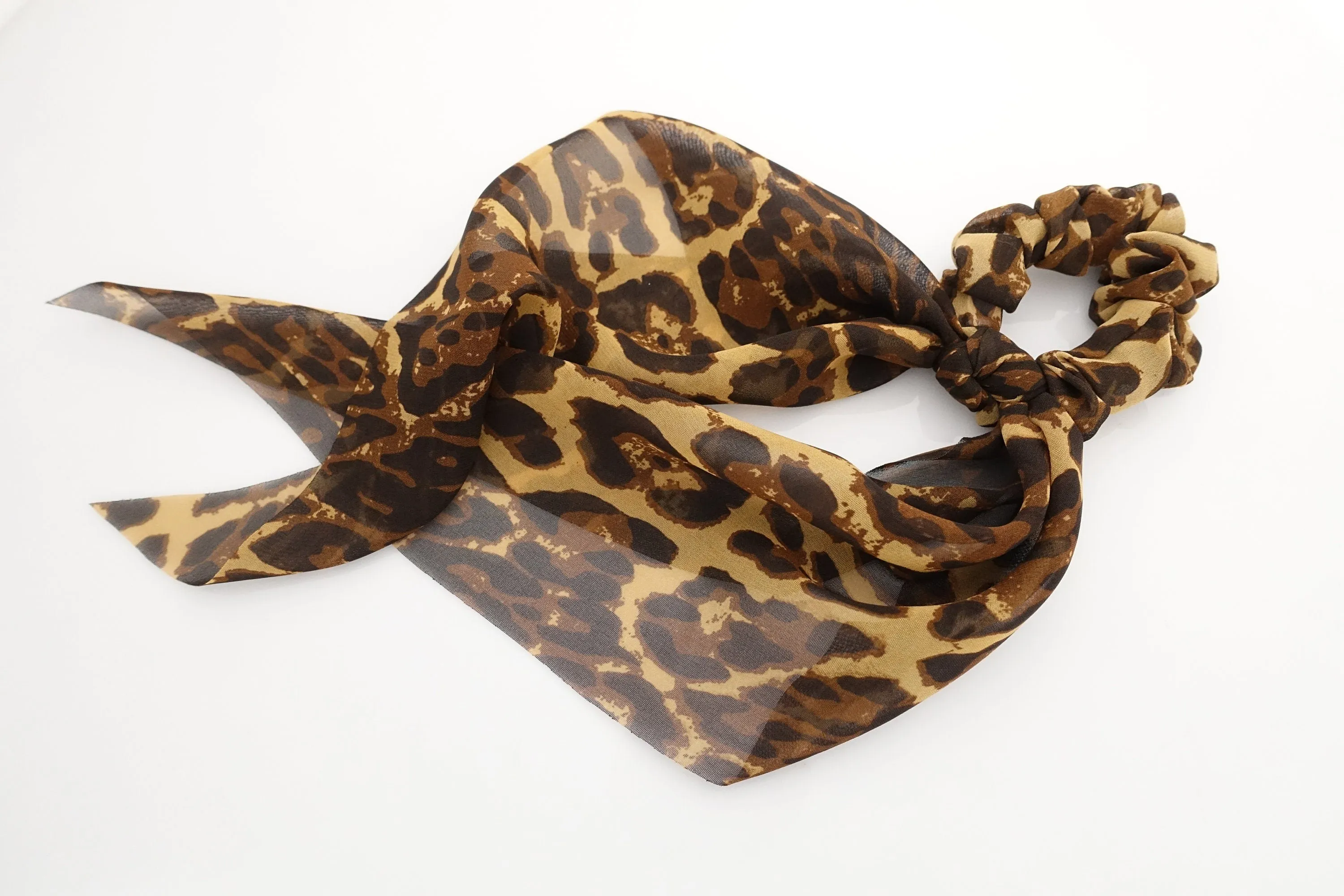 big leopard animal print chiffon hair bow long tail scarf hair tie scrunchie for women hair accessory