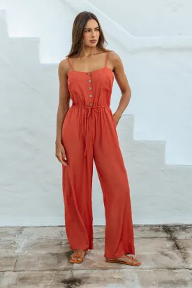 Buttoned Drawstring Cami Jumpsuit