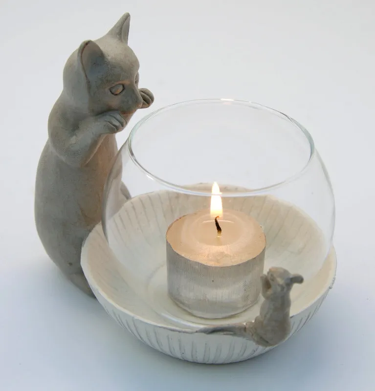 Cat and Mouse Tea Light Holder