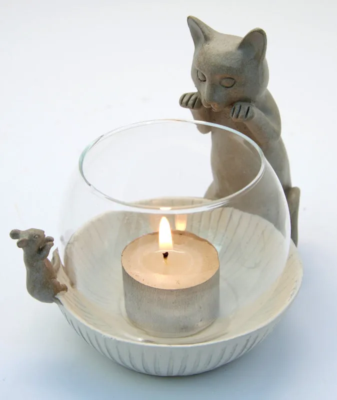 Cat and Mouse Tea Light Holder