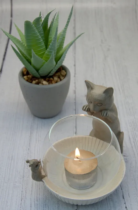 Cat and Mouse Tea Light Holder