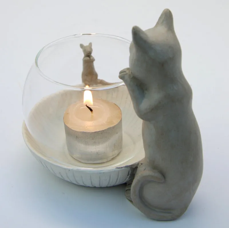 Cat and Mouse Tea Light Holder