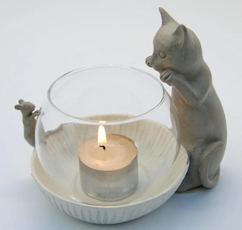 Cat and Mouse Tea Light Holder