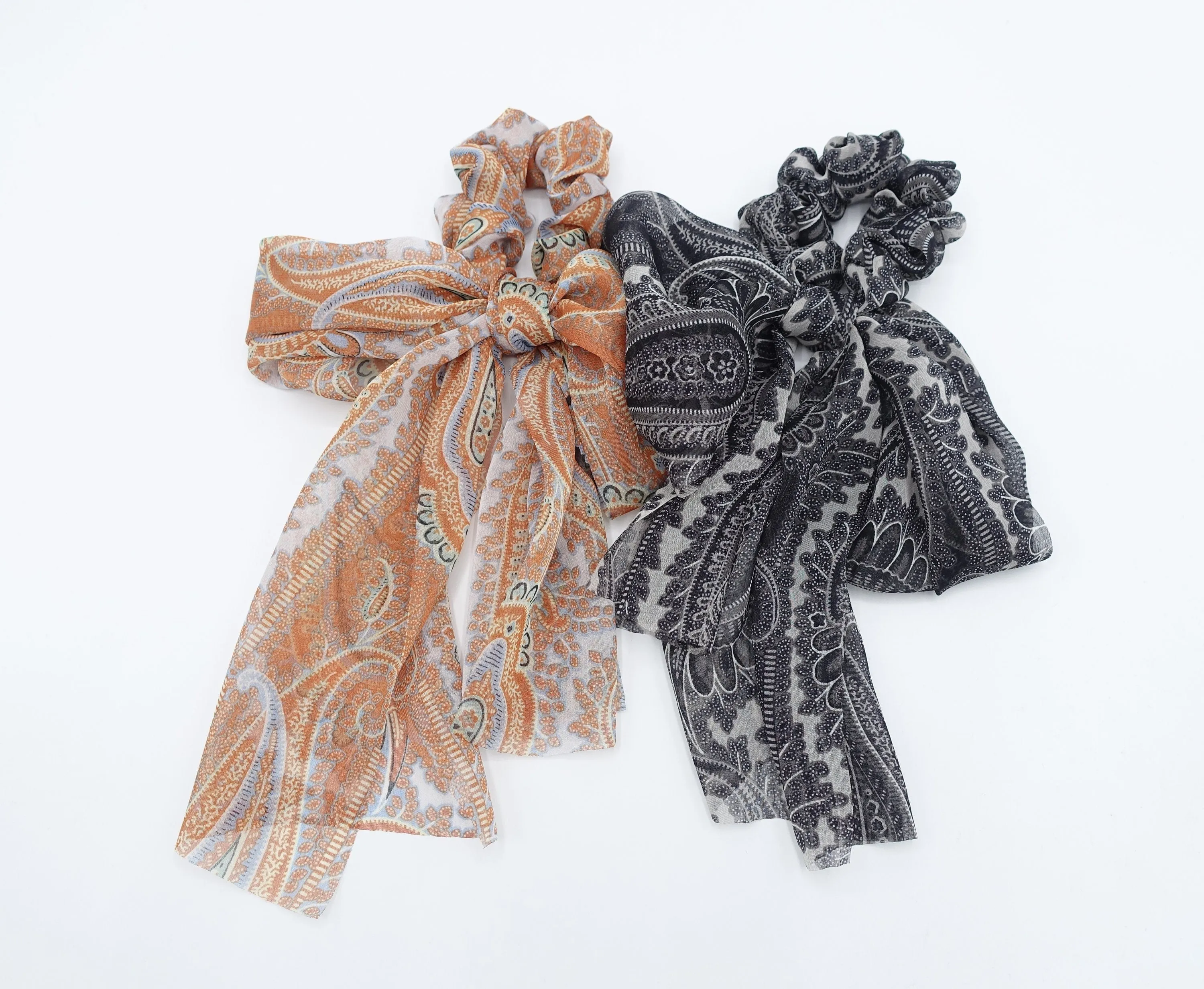 chiffon scarf scrunchies paisley print bow knot hair elastic scrunchie for women