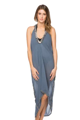 Denim Darling Fringe Halter Dress