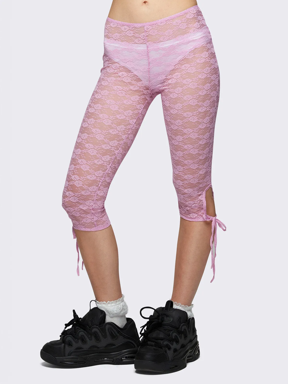 Elara Pink Lace Capri Leggings