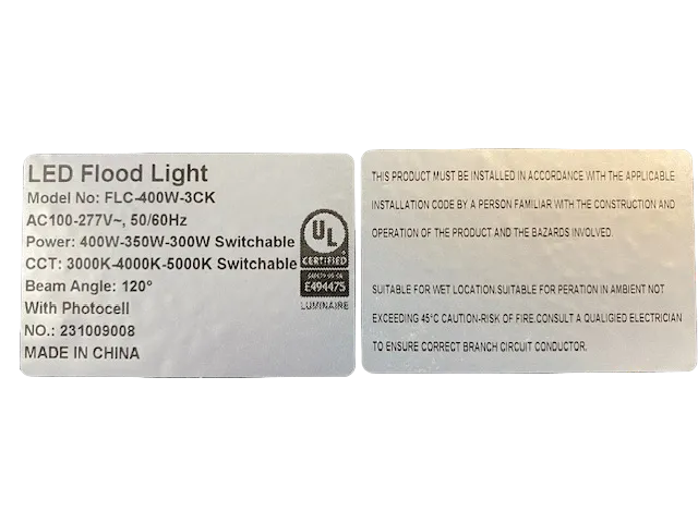 Flood Light WATTAGE SWITCHABLE (200W/250W/300W) 42,000lm 3CCT (3000K/4000K/5000K) KELVIN TUNEABLE - W/PHOTO EYE