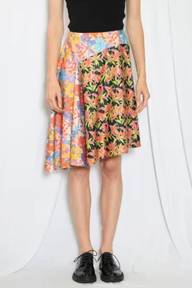 Floral Printed Orange Asymmetric Midi Skirt