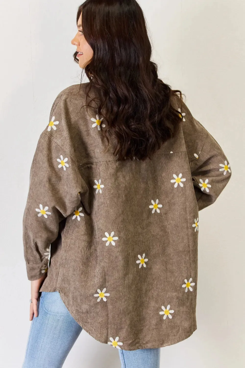 Flower Pattern Corduroy Button Down Shirt