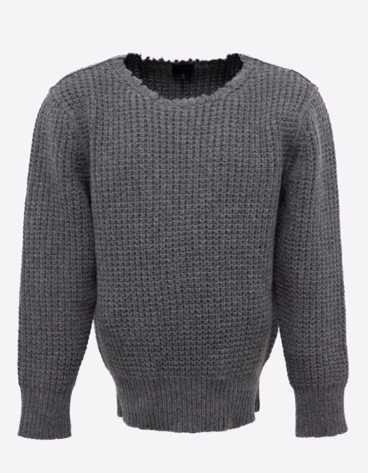 Grey Military Waffle Knit Wool Sweater