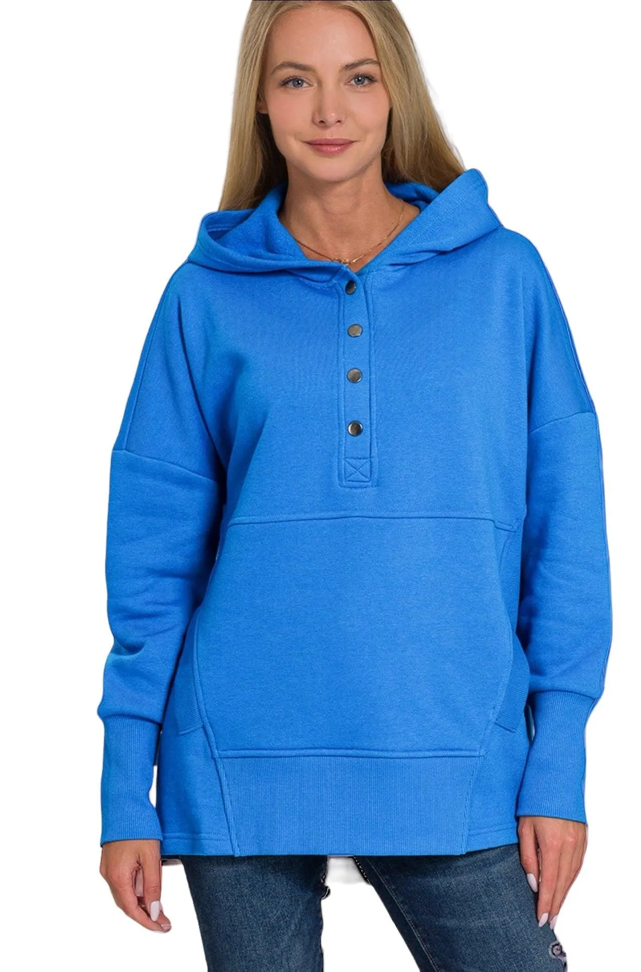 Half Snap Loose Fit Hooded Pullover