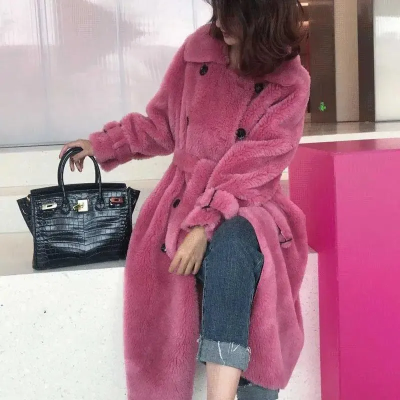 Large Grain Sheep Sheared Leather Jacket Women