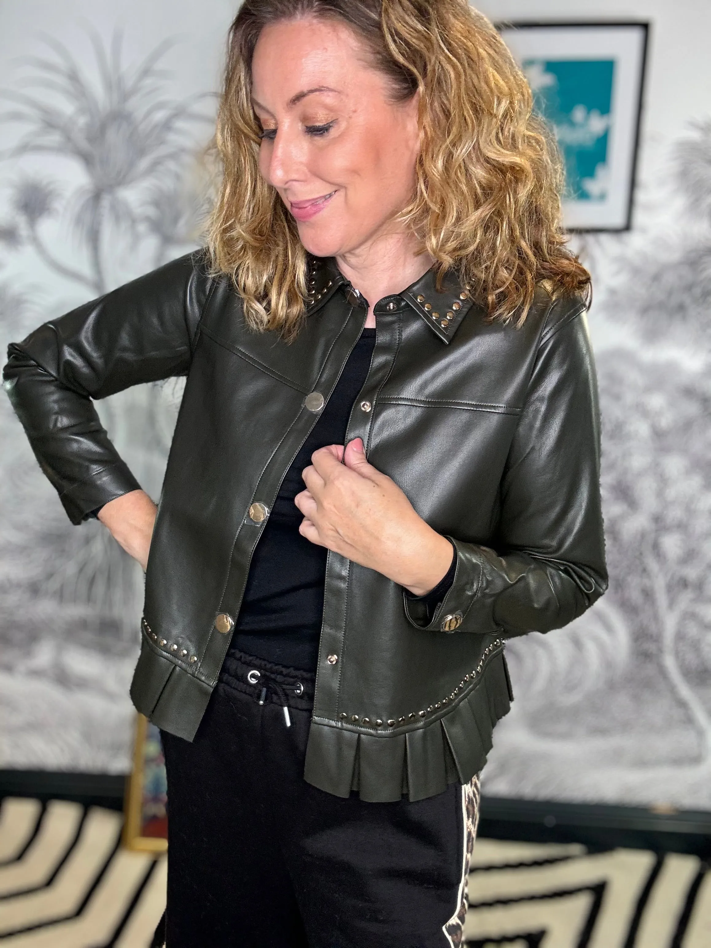 Lennox Studded Faux Leather Frill Jacket