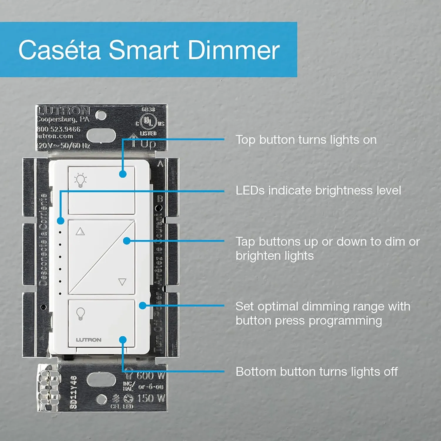 Lutron Caseta Smart Switch Starter Kit | Compatible with Alexa, Apple HomeKit, and The Google Assistant | P-BDG-PKG1WS | White