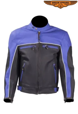 Mens Blue Racer Jacket With Reflective Piping