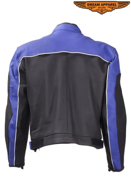 Mens Blue Racer Jacket With Reflective Piping