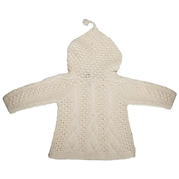 Merino Wool Baby Aran Sweater with Hood