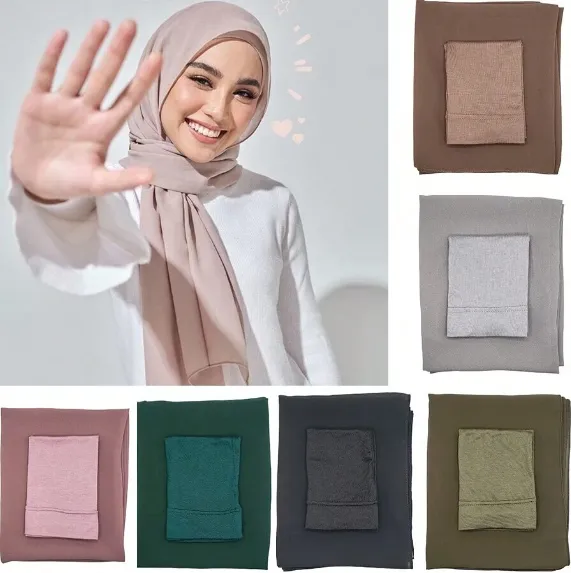 MSL288  Pearl chiffon with undercap suit - matching color  2PCS SET INSTANT