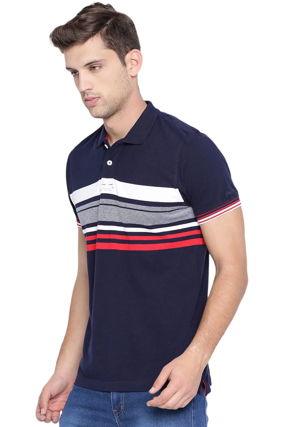 Muscle Fit Polo Stripe T Shirt