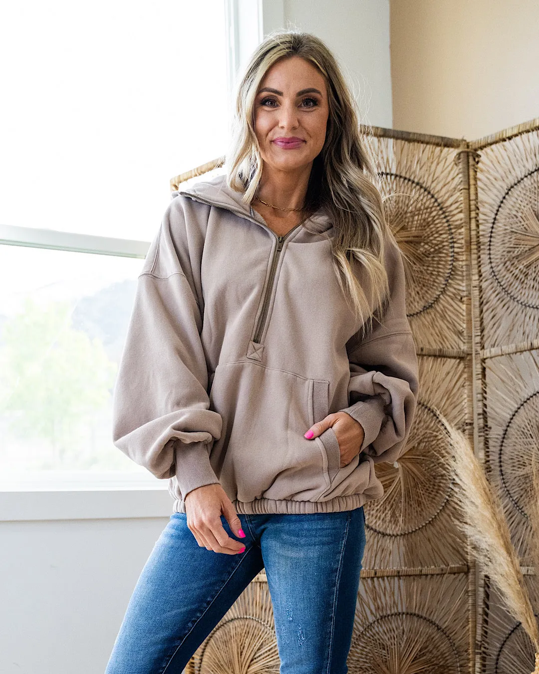 NEW! Ampersand Ave Oversized HalfZip Sweatshirt - Sand