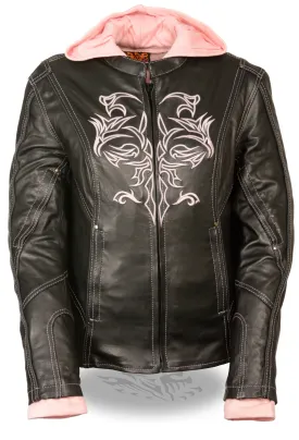 Pink Reflective Tribal Eagle Embroidery leather jacket - Reflective