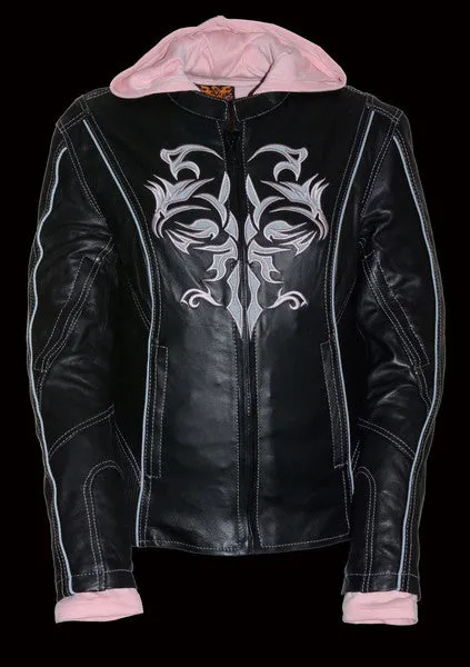 Pink Reflective Tribal Eagle Embroidery leather jacket - Reflective