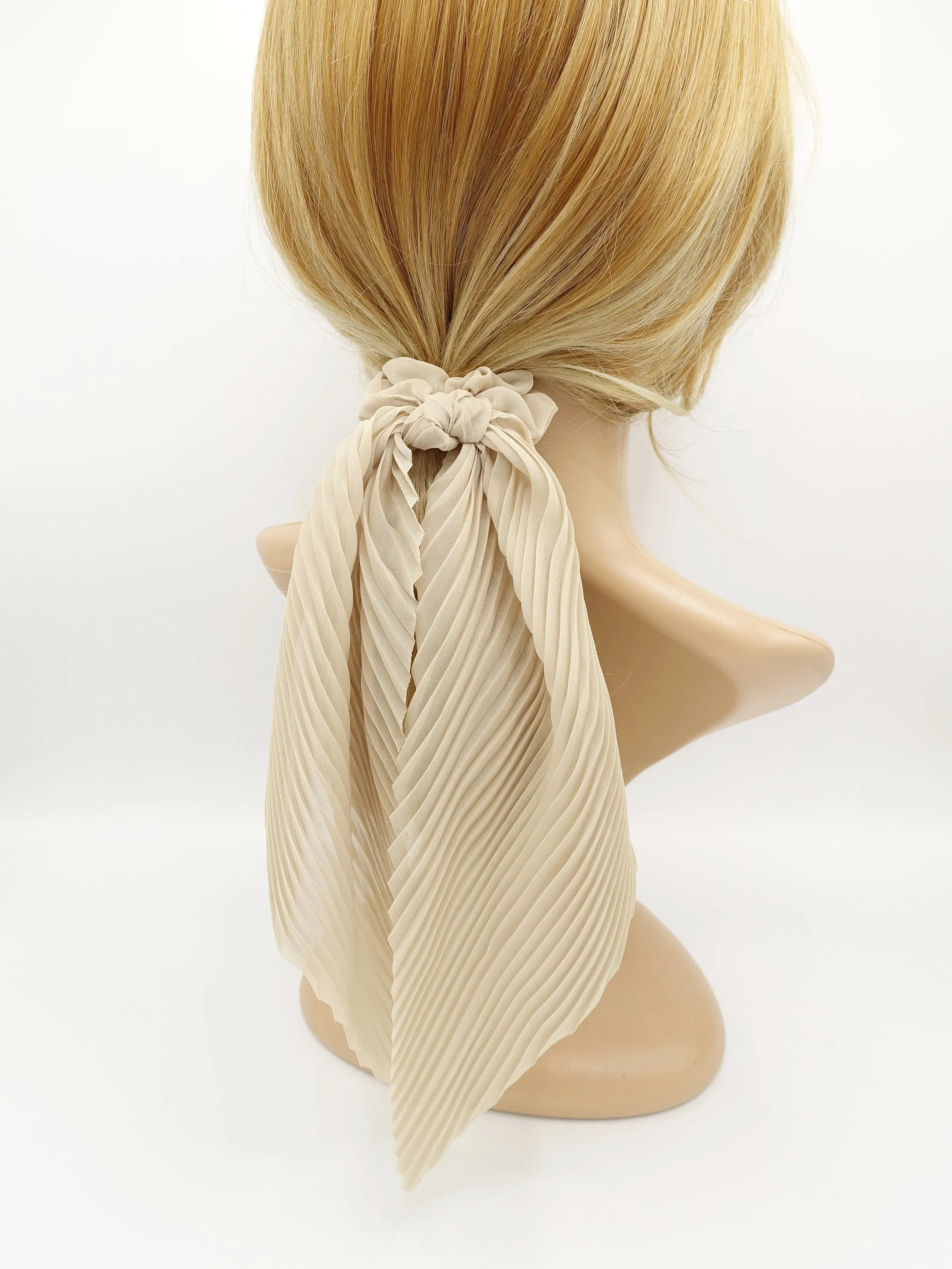 pleated  scrunchies chiffon bow long tail scarf hair tie scrunchie women hair accessory