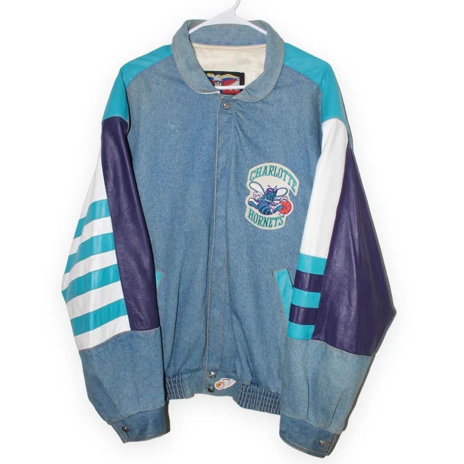 Rare Charlotte Hornets Jeff Hamilton Denim Leather Jacket (XL)