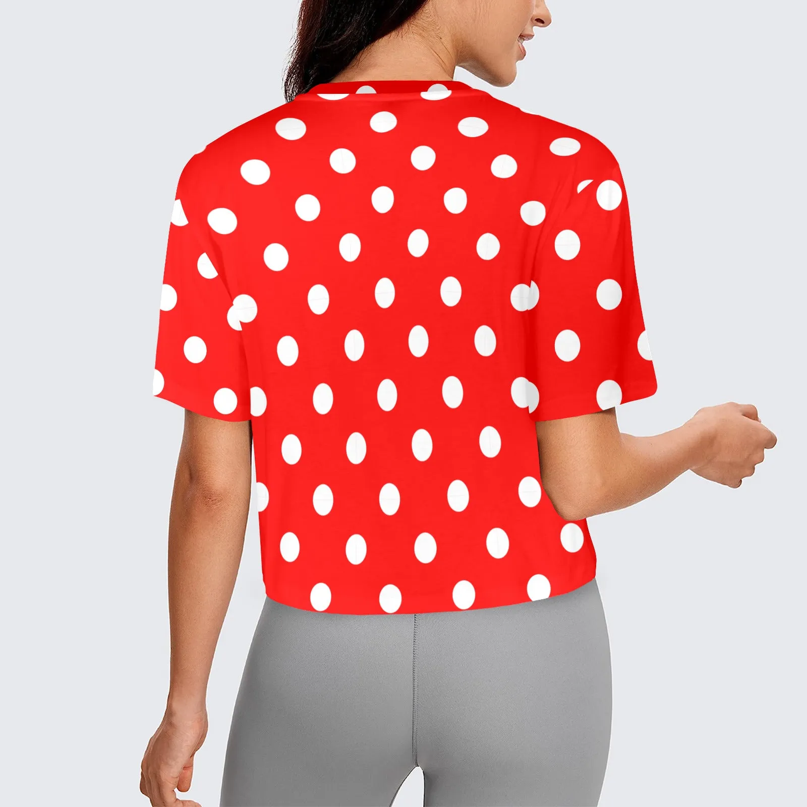 Red With White Polka Dots Women's Cropped T-shirt