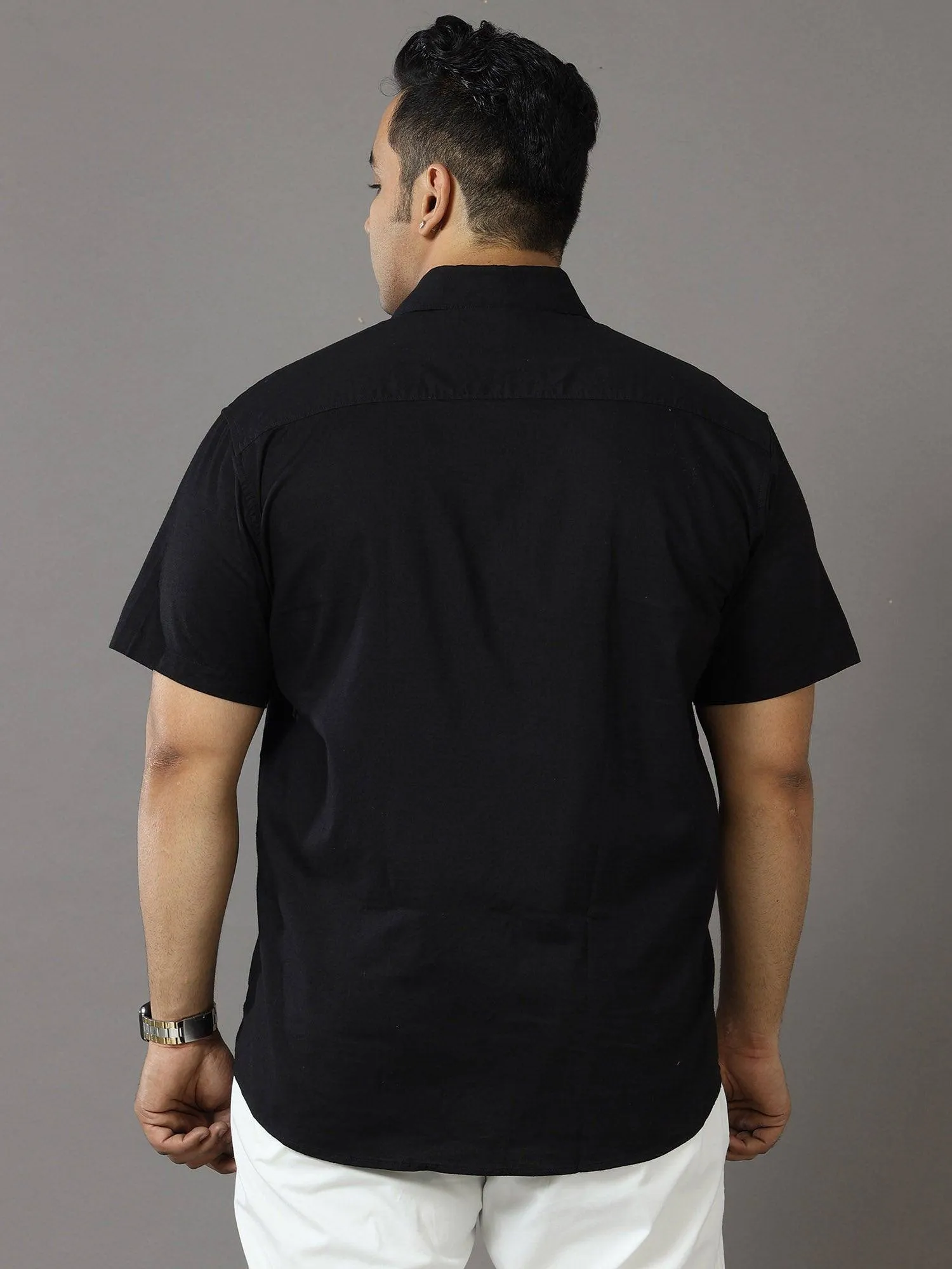 Rich Black Solid Half Sleeve Shirt Men's Plus Size