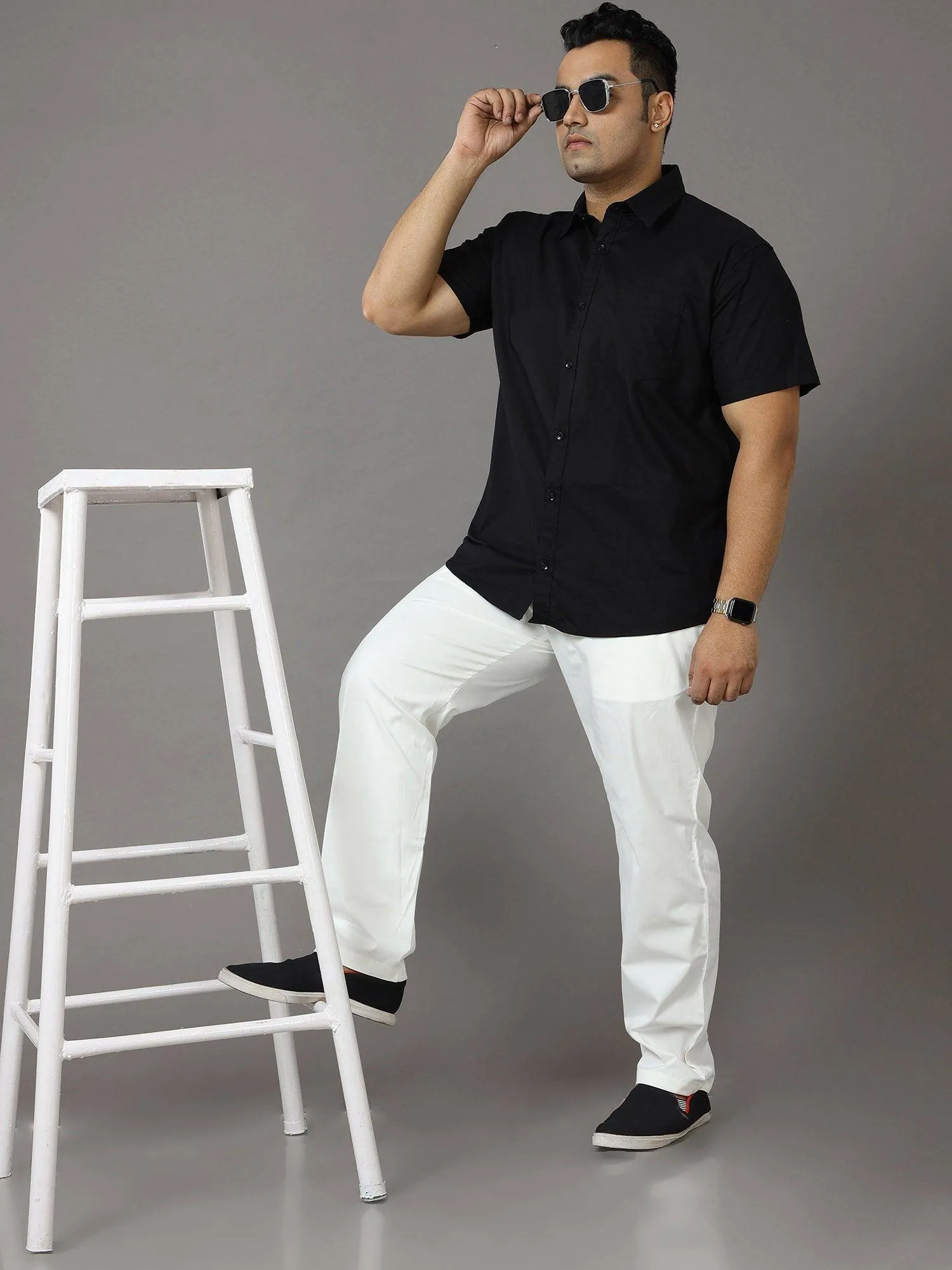 Rich Black Solid Half Sleeve Shirt Men's Plus Size