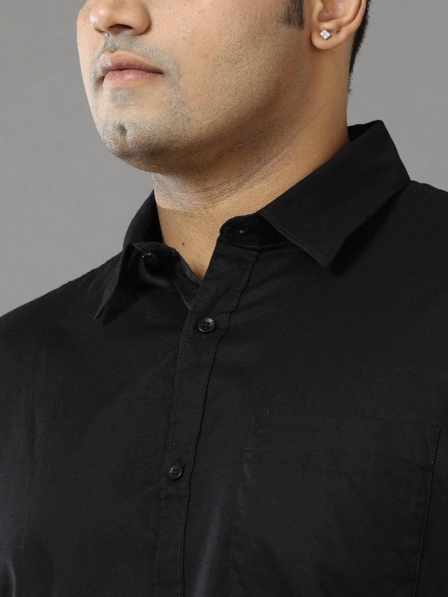 Rich Black Solid Half Sleeve Shirt Men's Plus Size