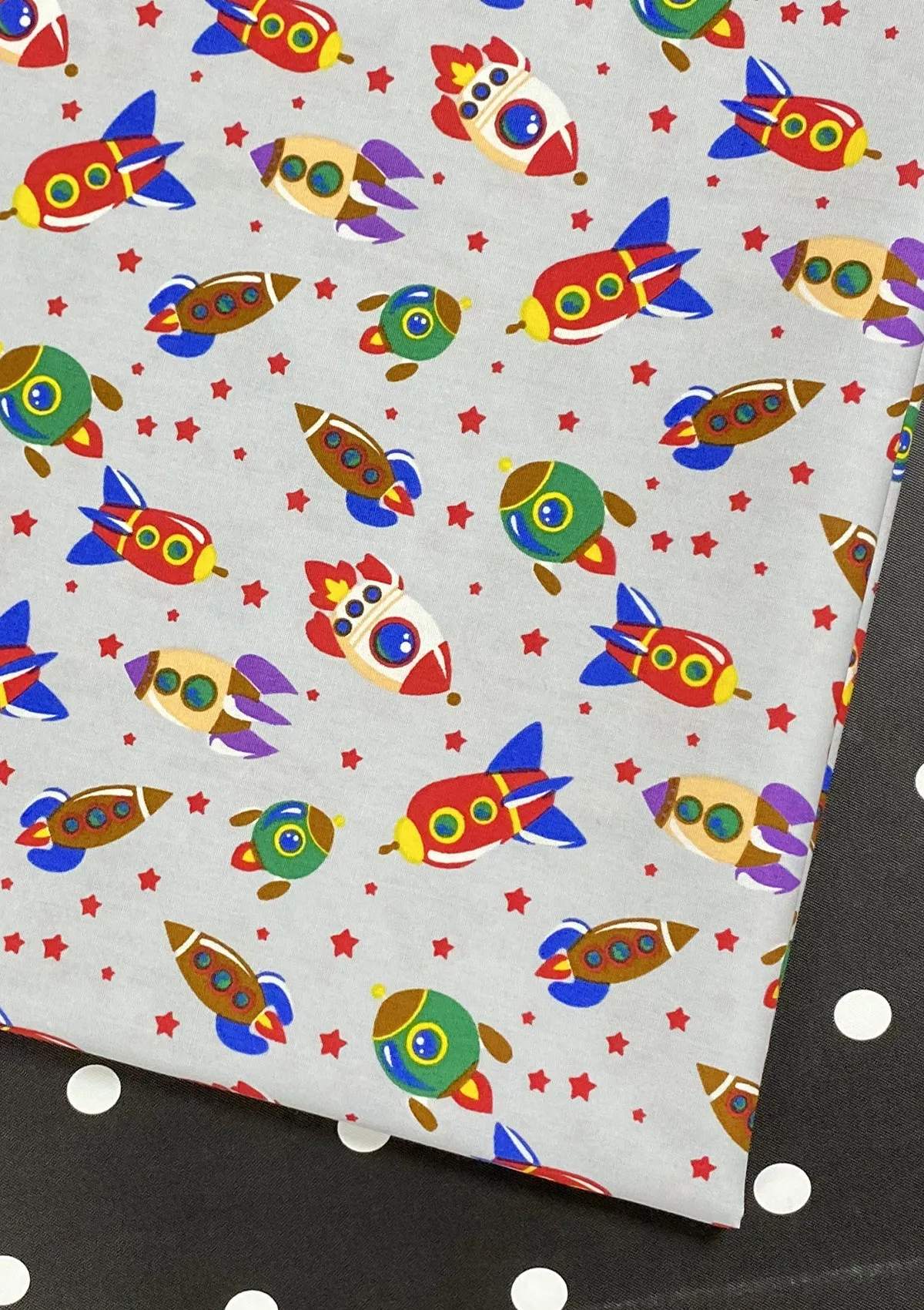 Rockets Spaceships Cotton Print Fabric Space Theme 45" Wide 100% Craft Poplin Dress Material D#141 - Silver