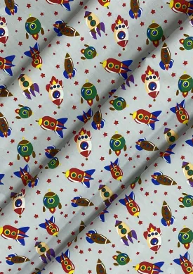 Rockets Spaceships Cotton Print Fabric Space Theme 45" Wide 100% Craft Poplin Dress Material D#141 - Silver