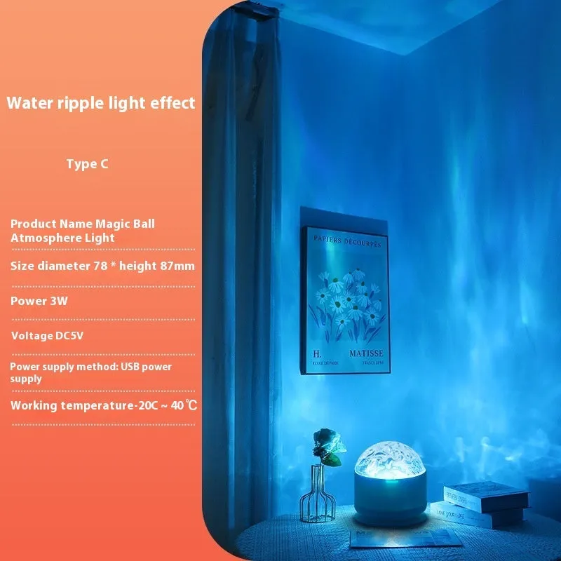 Rotating Polar Light Water Ripple Effect Ambience Light USB 16 Colors Gradual Underwater Effect Projector Light with Remote Control for Bedroom/Bar/Restaurant, lioness-love