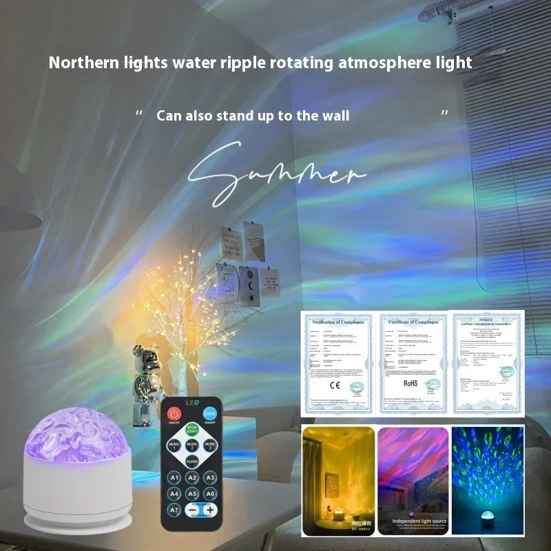 Rotating Polar Light Water Ripple Effect Ambience Light USB 16 Colors Gradual Underwater Effect Projector Light with Remote Control for Bedroom/Bar/Restaurant, lioness-love