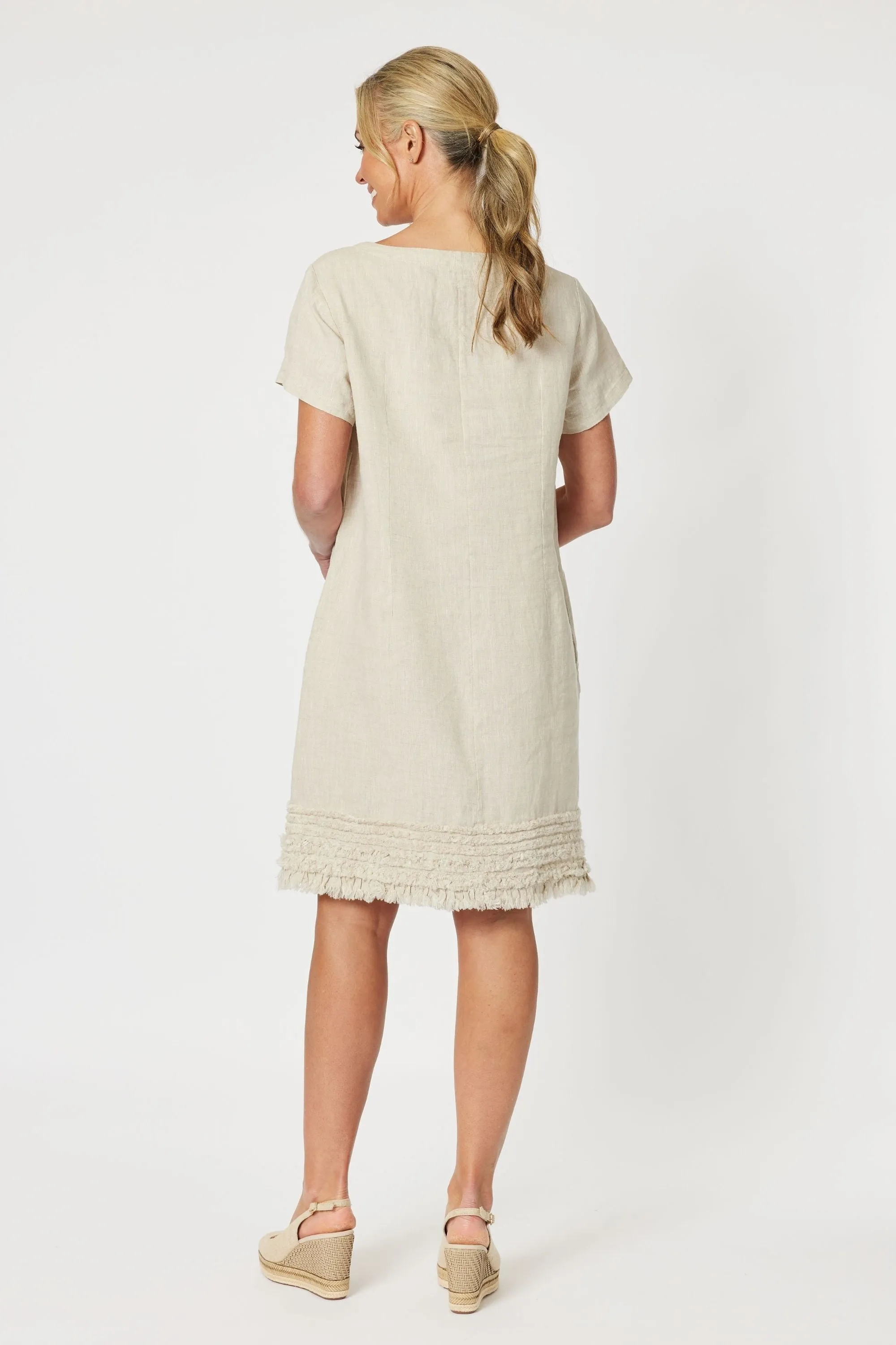 RUFFLE HEM LINEN DRESS - 46000GS